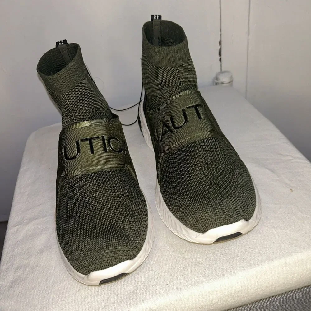 Nautica‎ Olive Green Sock-Style Sneakers with White Sole Athletic Comfort Shoes